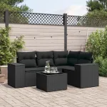 Set mobilier de grădină cu perne, 5 piese, negru, poliratan GartenMobel Dekor