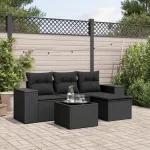 Set mobilier de grădină cu perne, 5 piese, negru, poliratan GartenMobel Dekor