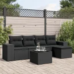 Set mobilier de grădină cu perne, 6 piese, negru, poliratan GartenMobel Dekor