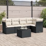 Set mobilier de grădină cu perne, 6 piese, negru, poliratan GartenMobel Dekor