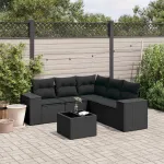 Set mobilier de grădină cu perne, 6 piese, negru, poliratan GartenMobel Dekor