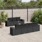 Set mobilier de grădină cu perne, 8 piese, negru, poliratan GartenMobel Dekor