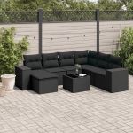 Set mobilier de grădină cu perne, 8 piese, negru, poliratan GartenMobel Dekor