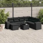 Set mobilier de grădină cu perne, 8 piese, negru, poliratan GartenMobel Dekor