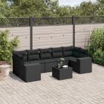 Set mobilier de grădină cu perne, 8 piese, negru, poliratan GartenMobel Dekor