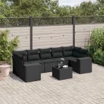 Set mobilier de grădină cu perne, 8 piese, negru, poliratan GartenMobel Dekor