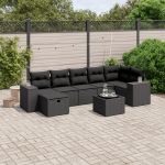 Set mobilier de grădină cu perne, 8 piese, negru, poliratan GartenMobel Dekor