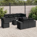 Set mobilier de grădină cu perne, 9 piese, negru, poliratan GartenMobel Dekor