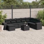 Set mobilier de grădină cu perne, 9 piese, negru, poliratan GartenMobel Dekor