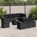 Set mobilier de grădină cu perne, 9 piese, negru, poliratan GartenMobel Dekor