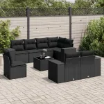Set mobilier de grădină cu perne, 9 piese, negru, poliratan GartenMobel Dekor