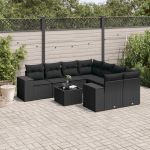 Set mobilier de grădină cu perne, 9 piese, negru, poliratan GartenMobel Dekor