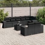 Set mobilier de grădină cu perne, 9 piese, negru, poliratan GartenMobel Dekor