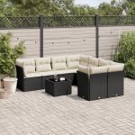 Set mobilier de grădină cu perne, 9 piese, negru, poliratan GartenMobel Dekor