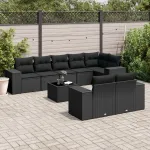 Set mobilier de grădină cu perne, 9 piese, negru, poliratan GartenMobel Dekor