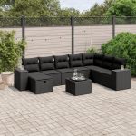 Set mobilier de grădină cu perne, 9 piese, negru, poliratan GartenMobel Dekor