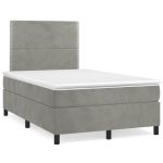 Pat box spring cu saltea, gri deschis, 120x190 cm, catifea GartenMobel Dekor