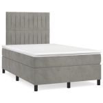 Pat box spring cu saltea, gri deschis, 120x190 cm, catifea GartenMobel Dekor
