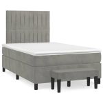Pat box spring cu saltea, gri deschis, 120x190 cm, catifea GartenMobel Dekor