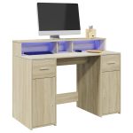 Birou cu lumini LED stejar sonoma, 120x55x91 cm, lemn prelucrat GartenMobel Dekor