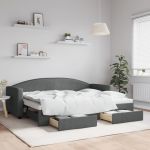 Pat de zi cu extensie și sertare, gri închis, 80x200 cm textil GartenMobel Dekor