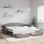 Pat de zi cu extensie și sertare, gri taupe, 100x200 cm, textil GartenMobel Dekor