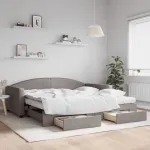 Pat de zi cu extensie și sertare, gri taupe, 100x200 cm, textil GartenMobel Dekor