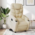 Fotoliu electric rabatabil cu ridicare, crem, textil GartenMobel Dekor