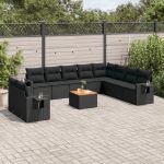 Set canapele de grădină cu perne, 11 piese, negru, poliratan GartenMobel Dekor