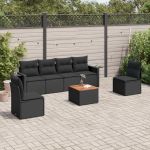 Set canapele de grădină cu perne, 7 piese, negru, poliratan GartenMobel Dekor