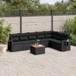 Set mobilier de grădină cu perne, 8 piese, negru, poliratan GartenMobel Dekor