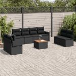 Set mobilier de grădină cu perne, 9 piese, negru, poliratan GartenMobel Dekor