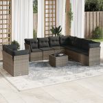 Set mobilier de grădină cu perne, 10 piese, gri, poliratan GartenMobel Dekor