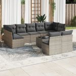 Set mobilier de grădină cu perne, 10 piese, gri, poliratan GartenMobel Dekor