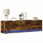 Comodă TV de perete cu lumini LED, stejar fumuriu, 140x31x38 cm GartenMobel Dekor