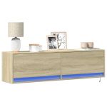 Comodă TV de perete cu lumini LED, stejar sonoma, 140x31x38 cm GartenMobel Dekor