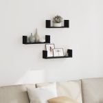 Raft de perete, 3 buc., negru, lemn prelucrat GartenMobel Dekor