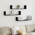 Rafturi de perete, 3 buc., negru, 80x18x18 cm, lemn prelucrat GartenMobel Dekor