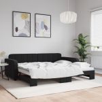 Pat de zi cu extensie, negru, 90x200 cm, catifea GartenMobel Dekor