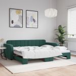 Pat de zi cu extensie, verde închis, 90x200 cm, catifea GartenMobel Dekor