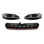 Grila Centrala cu RHD Faruri LED Semnal Dinamic VW Golf 7.5 VII Facelift (2017+) GTI Look Rosu/Crom Performance AutoTuning