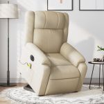 Fotoliu electric de masaj rabatabil cu ridicare, crem, textil GartenMobel Dekor