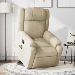 Fotoliu masaj rabatabil cu ridicare, crem, material textil GartenMobel Dekor