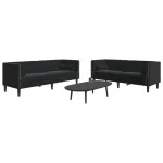 Set canapele Chesterfield cu perne rulou 2 piese negru catifea GartenMobel Dekor