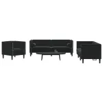 Set canapele Chesterfield cu perne rulou 3 piese negru catifea GartenMobel Dekor
