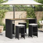 Scaune de bar pentru grădină, cu perne, 4 buc. negru, poliratan GartenMobel Dekor