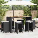 Scaune de bar pentru grădină, cu perne, 6 buc. negru, poliratan GartenMobel Dekor