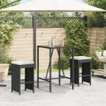 Scaune de bar pentru grădină cu perne, 2 buc., negru, poliratan GartenMobel Dekor