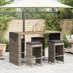 Scaune de bar pentru grădină cu perne 4 buc. gri, poliratan GartenMobel Dekor