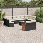 Set mobilier de grădină cu perne, 13 piese, negru, poliratan GartenMobel Dekor